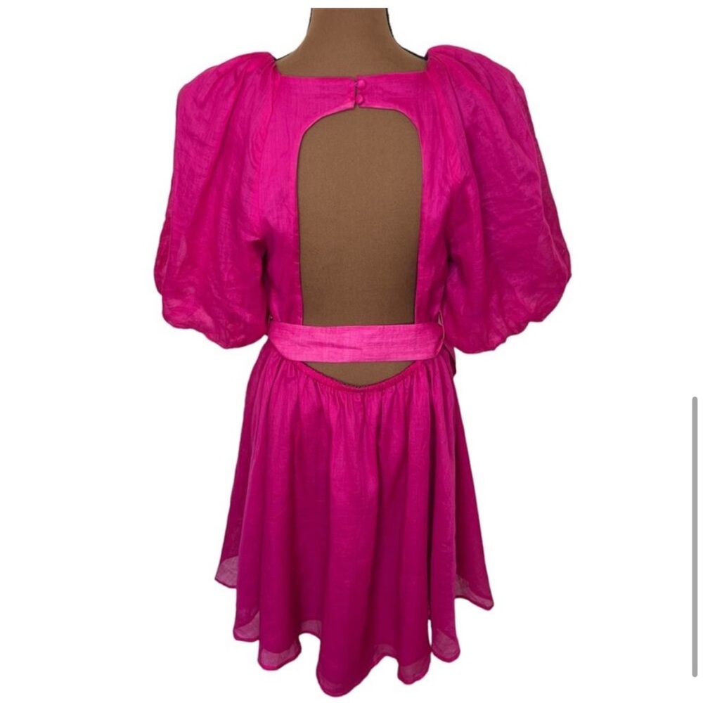 Banana Republic Pink Puff Sleeve Open Back Mini Dress Ramie Size M NWT - Picture 14 of 15
